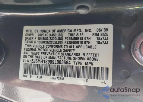 2009 Honda Element Sc z USA, uszkodzony, nr VIN 5J6YH18909L003684